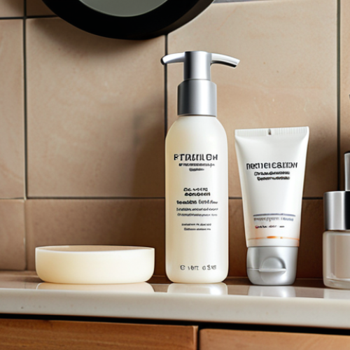 Home 14 **Image Prompt:** A minimalist skincare routine setup on a bathroom counter, featuring only three products: a gentle cleanser, a hydrating cream, and a lightweight sunscreen. The scene should convey simplicity and effectiveness.