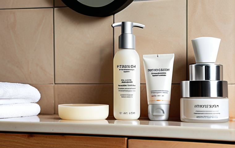 **Image Prompt:** A minimalist skincare routine setup on a bathroom counter, featuring only three products: a gentle cleanser, a hydrating cream, and a lightweight sunscreen. The scene should convey simplicity and effectiveness.